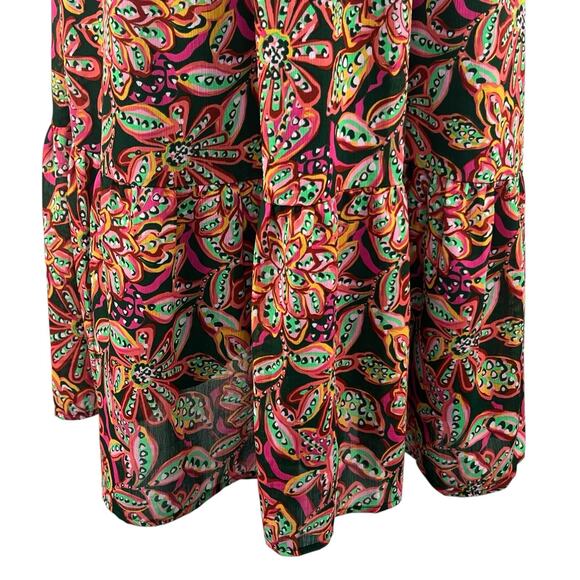 J Crew Green Orange Floral Ruffle V-neck Tiered Dress Size 4 - Picture 8 of 16